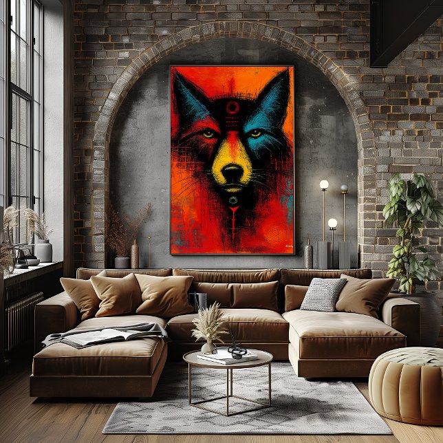 Affiche Visage de Loup Mystique dans des Champs de Couleur (Créateur téléchargé)