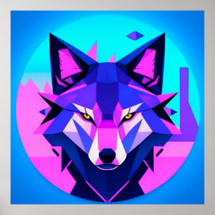 Affiche Visage de loup néon futuriste dans l'art géométriq