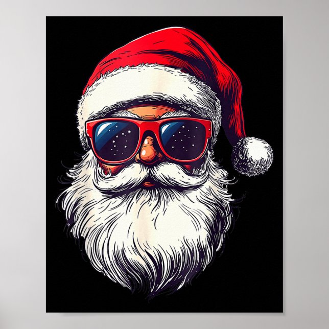 Affiche Visage de Père Noël Cool Lunettes de soleil Rétro  (Devant)