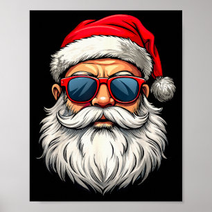 Affiche Visage de Père Noël Cool Lunettes de soleil Rétro