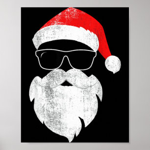 Affiche Visage de Père Noël Hipster Drôle Avec Chapeau Bar