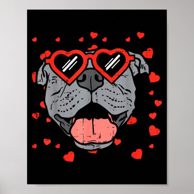 Affiche Visage de Pitbull Cœur Lunettes Saint Valentin Ani (Devant)