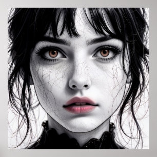 Affiche Visage de porcelaine regard d'âme fêlée.
