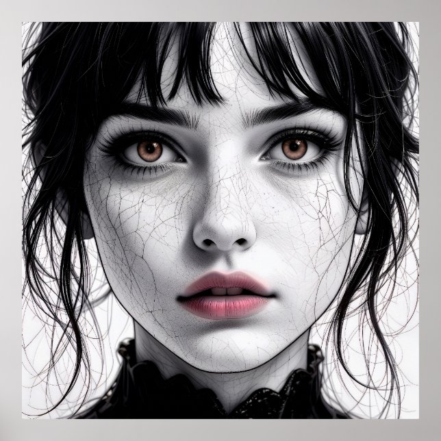 Affiche Visage de porcelaine regard d'âme fêlée.  (Devant)