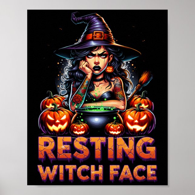 Affiche Visage de Sorcière au Repos Drôle Sarcasme Hallowe (Devant)