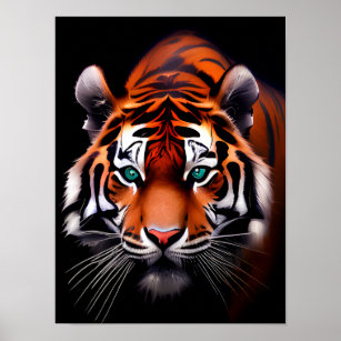 Affiche Visage de tigre dans une obscurité proche