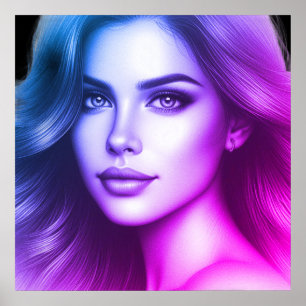 Affiche Visage d'une jeune femme mignonne sur un mur de ch