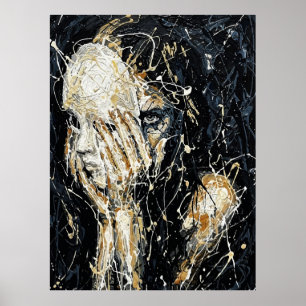 Affiche Visage Fantomatique Éthéré Abstrait Art au Goutte-