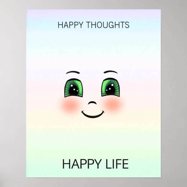 Affiche Visage heureux et pensées heureuses sur des couleu (Devant)