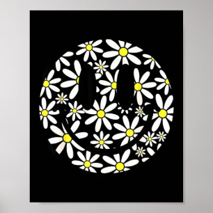 Affiche Visage heureux rétro fleur de marguerite esthétiqu