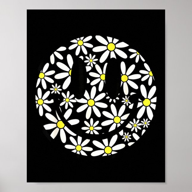 Affiche Visage heureux rétro fleur de marguerite esthétiqu (Devant)