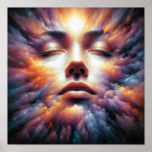 Affiche Visage mélangé avec des nuages colorés