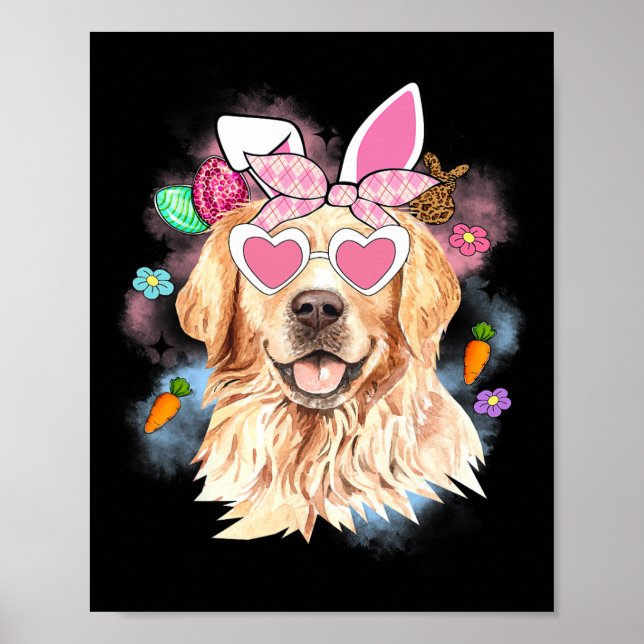 Affiche Visage Mignon Golden Retriever Joyeuses Pâques Ani (Devant)