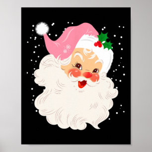 Affiche Visage Père Noël Rétro En Pink Casquette Vintage N