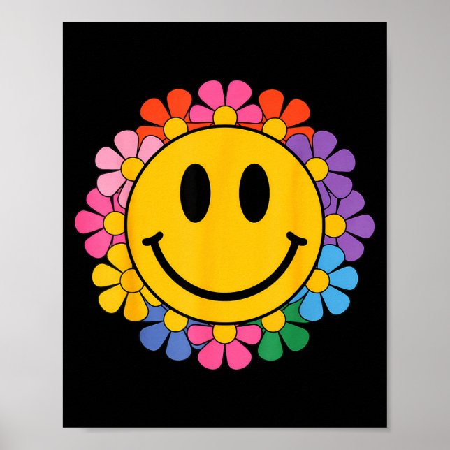Affiche Visage Sourire Fleur Retro Heureux Esthétique Prép (Devant)