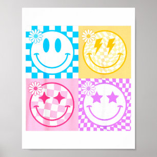 Affiche Visage sourire heureux rétro motif à carreaux vibe