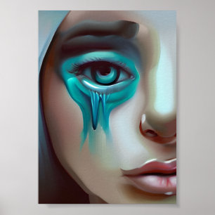 Affiche Visage triste avec des larmes bleues, œuvre d'art 