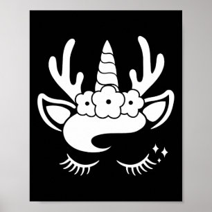 Affiche Visage Unicorne Reindeer Avec Fleurs Wreath Cute C