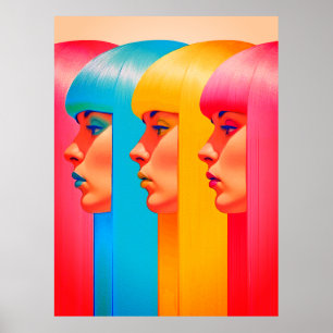 Affiche Visages Colorés Profils Latéraux Multicolores Vibr