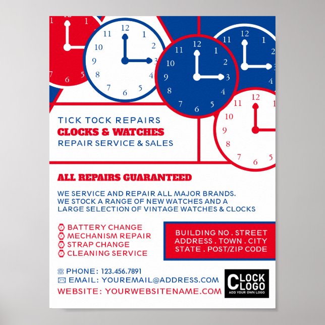 Affiche Visages de l'horloge, Horologiste publicité (Devant)