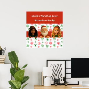 Affiche Visages de Père Noël & d'Elfe Porte de Noël Amus
