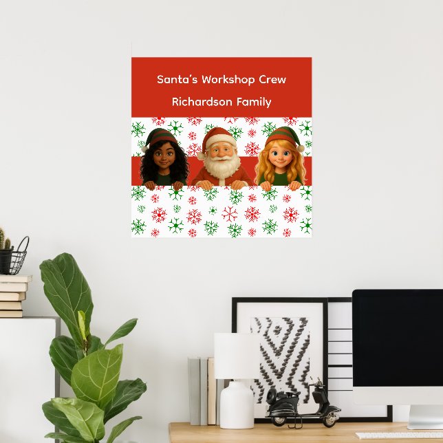 Affiche Visages de Père Noël & d'Elfe | Porte de Noël Amus (Bureau à domicile)