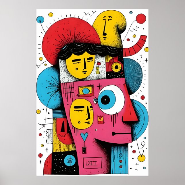 Affiche Visages Pop Art Abstrait - Expression Surreal Dood (Devant)