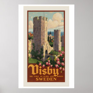 Affiche Visby Gotland Suède Ville de Ruines et de Roses