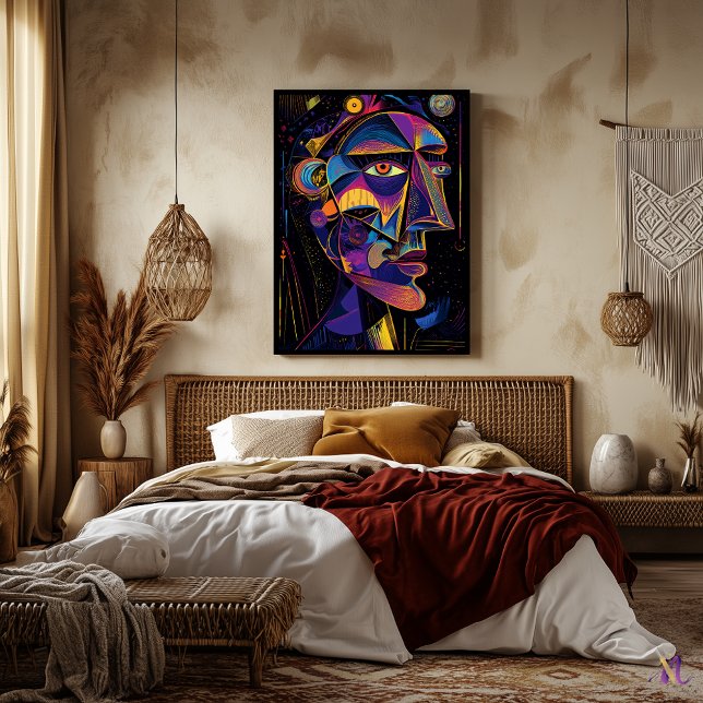 Affiche Vision Abstraite futuriste - Portrait Cubiste néon (Créateur téléchargé)