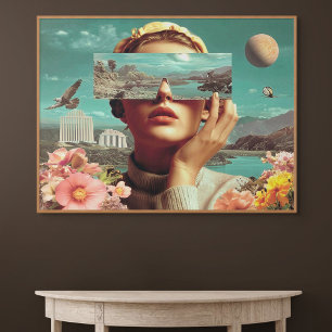 Affiche Vision de paysage surréaliste, portrait féminin su