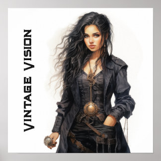 Affiche Vision vintage Steampunk Jeune Femme Rétro
