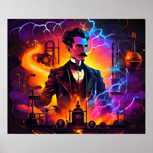 Affiche Visionnaire électrique : La foudre de Nikola Tesla