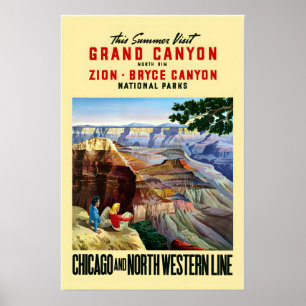 Affiche Visite des années 50 Grand Canyon Zion Bryce Style