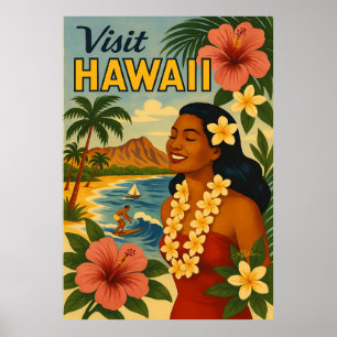 Affiche Visite Hawaii Tourisme Art Mid Century