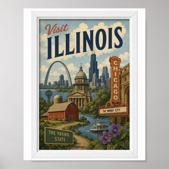 Affiche Visite Illinois Voyage Vintage (Devant)