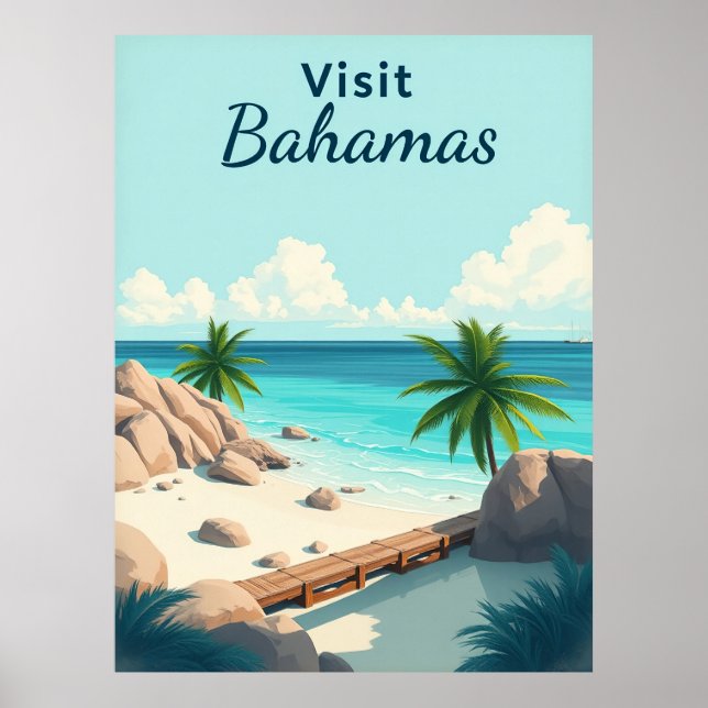 Affiche Visite Illustration Vintage Bahamas (Devant)