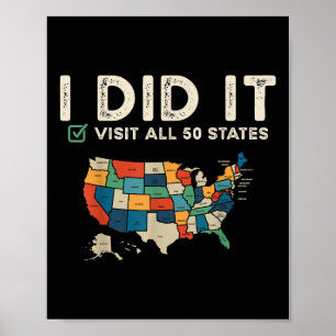 Affiche Visité les 50 États américains - Carte de voyage U