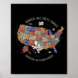 Affiche Visité Tous Les Cinquante États Usa Toutes Les 50
