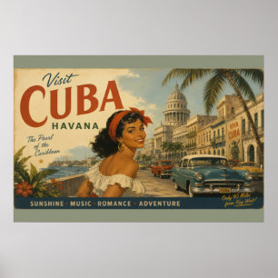 Affiche Visite Vintage Cuba Voyage - Salutations de La Hav