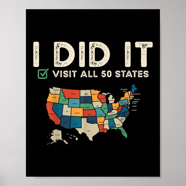 Affiche Visited All 50 US States - USA Map Travel - Visit  (Devant)