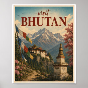 Affiche Visiter Bhoutan Voyage Vintage