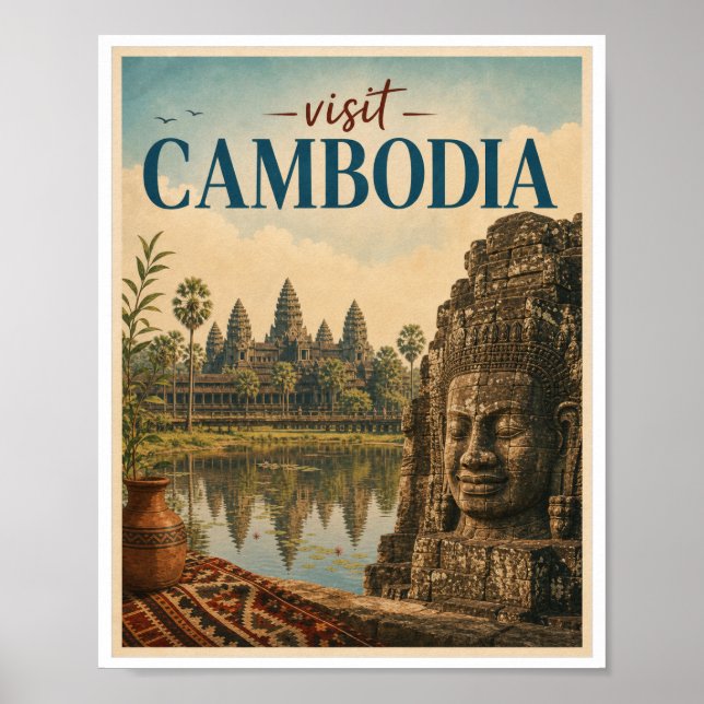 Affiche Visiter Cambodge Voyage Vintage (Devant)