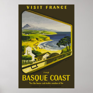 Affiche Visiter France Côte basque Vintage Poste française