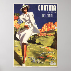 Affiche VISITER ITALIE Cortina Dolomiti Vintage ENIT Voyag