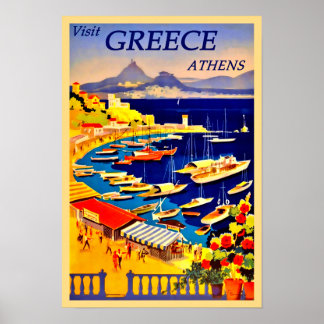 Affiche Visiter la Grèce, Athènes Vintage
