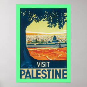 Affiche Visiter la Palestine avec la frontière verte