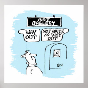 Affiche Visiteur amusé par des panneaux dans une galerie d