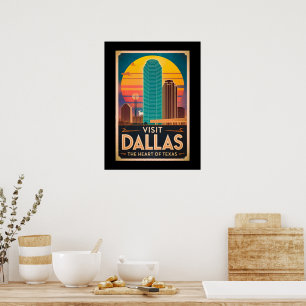 Affiche Visitez Dallas - Voyage en Skyline Retro