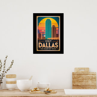 Affiche Visitez Dallas - Voyage en Skyline Retro