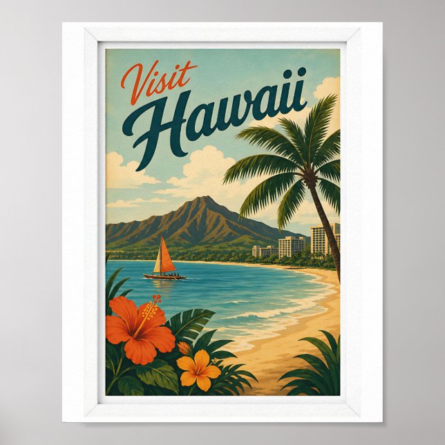 Affiche Visitez Hawaï Voyage Vintage (Devant)